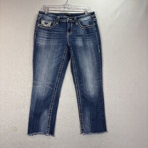 Vigoss Jean Women 9/10 Blue Stretch Denim The Chelsea Capri Low Rise Whiskering